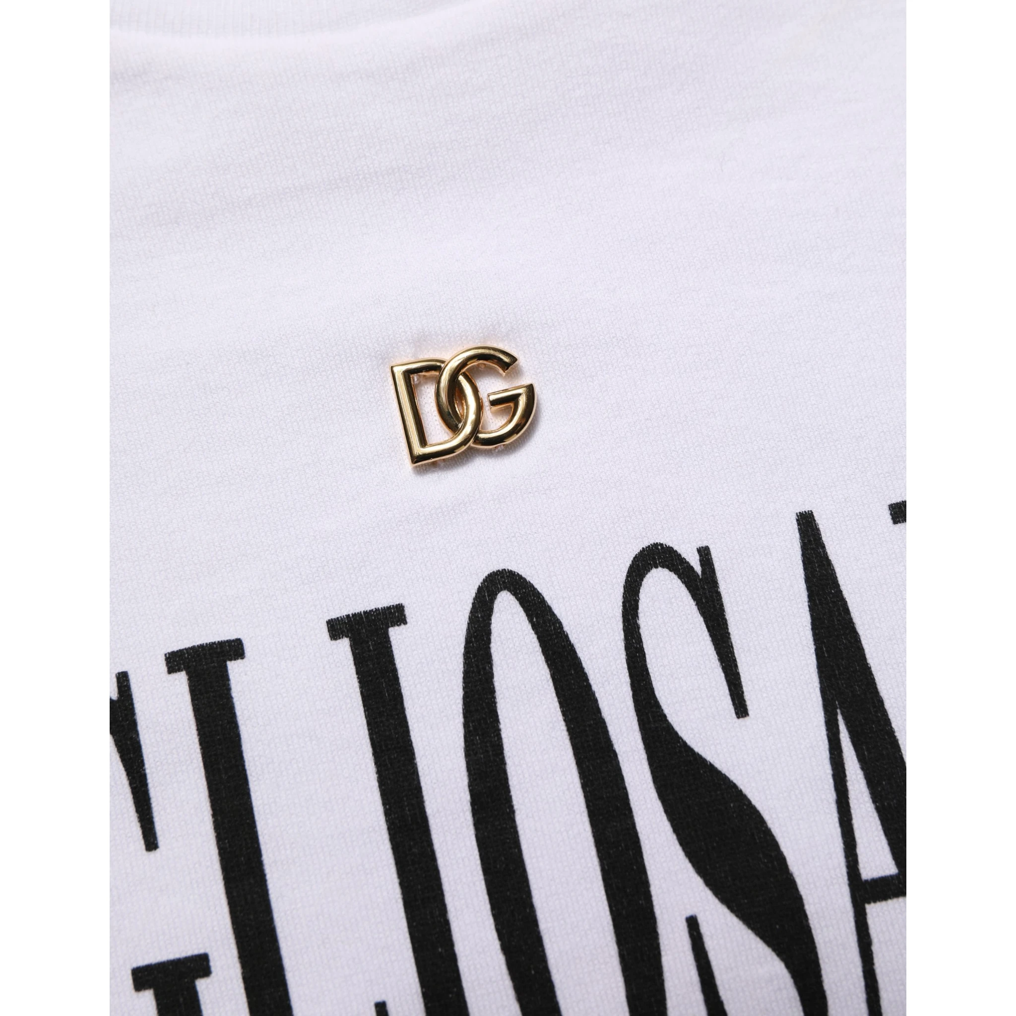 White Logo Round Neck Short Sleeves T-shirt