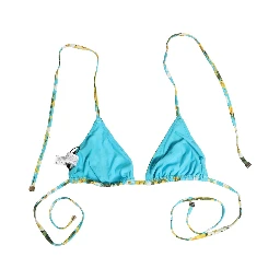 Blue Floral Print Nylon Halter Bikini Top Swimwear