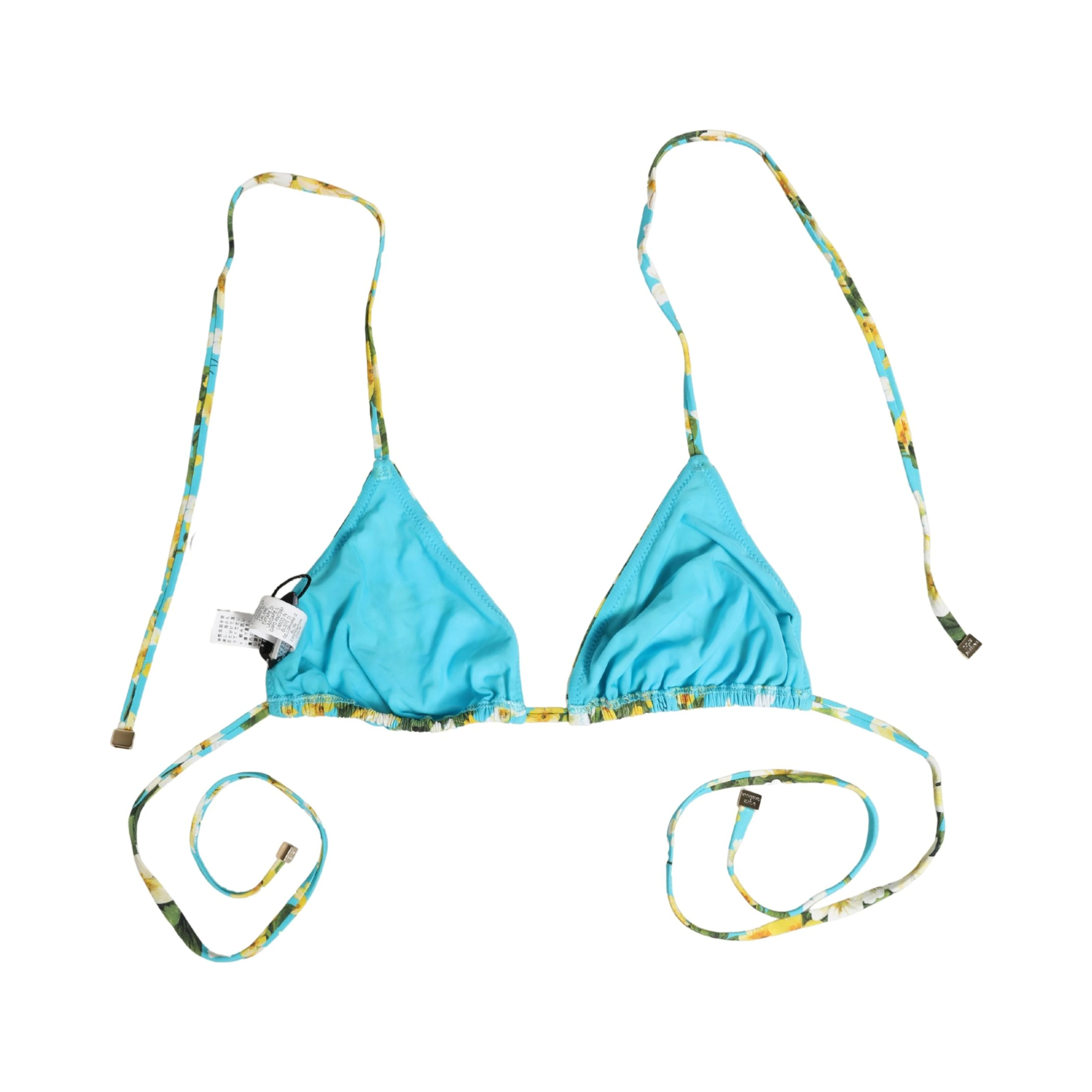 Blue Floral Print Nylon Halter Bikini Top Swimwear