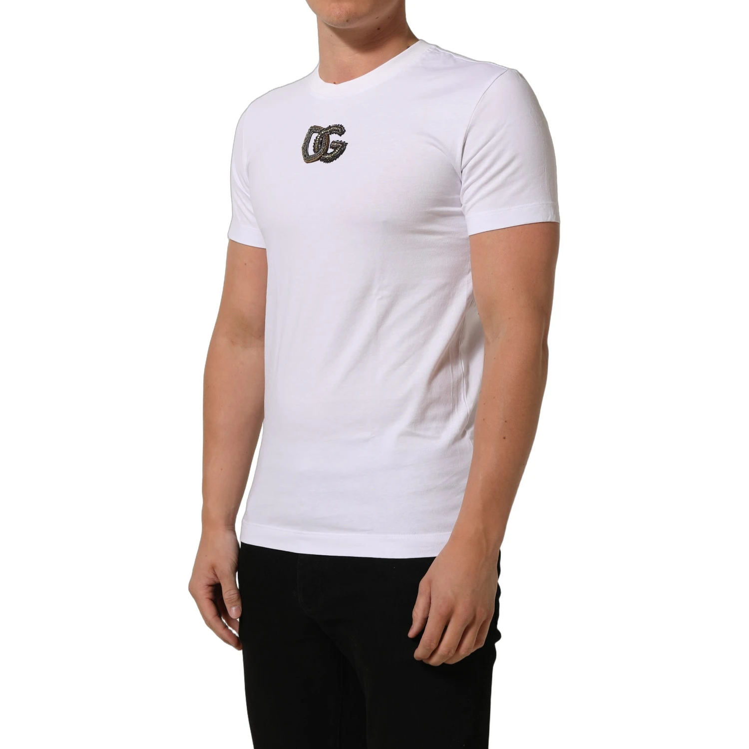 White DG Logo Cotton Crew Neck Men T-shirt