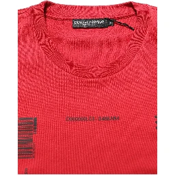 Red Cotton Graphic Print Crew Neck T-shirt