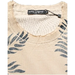 Beige Cotton Graphic Print Crew Neck T-shirt