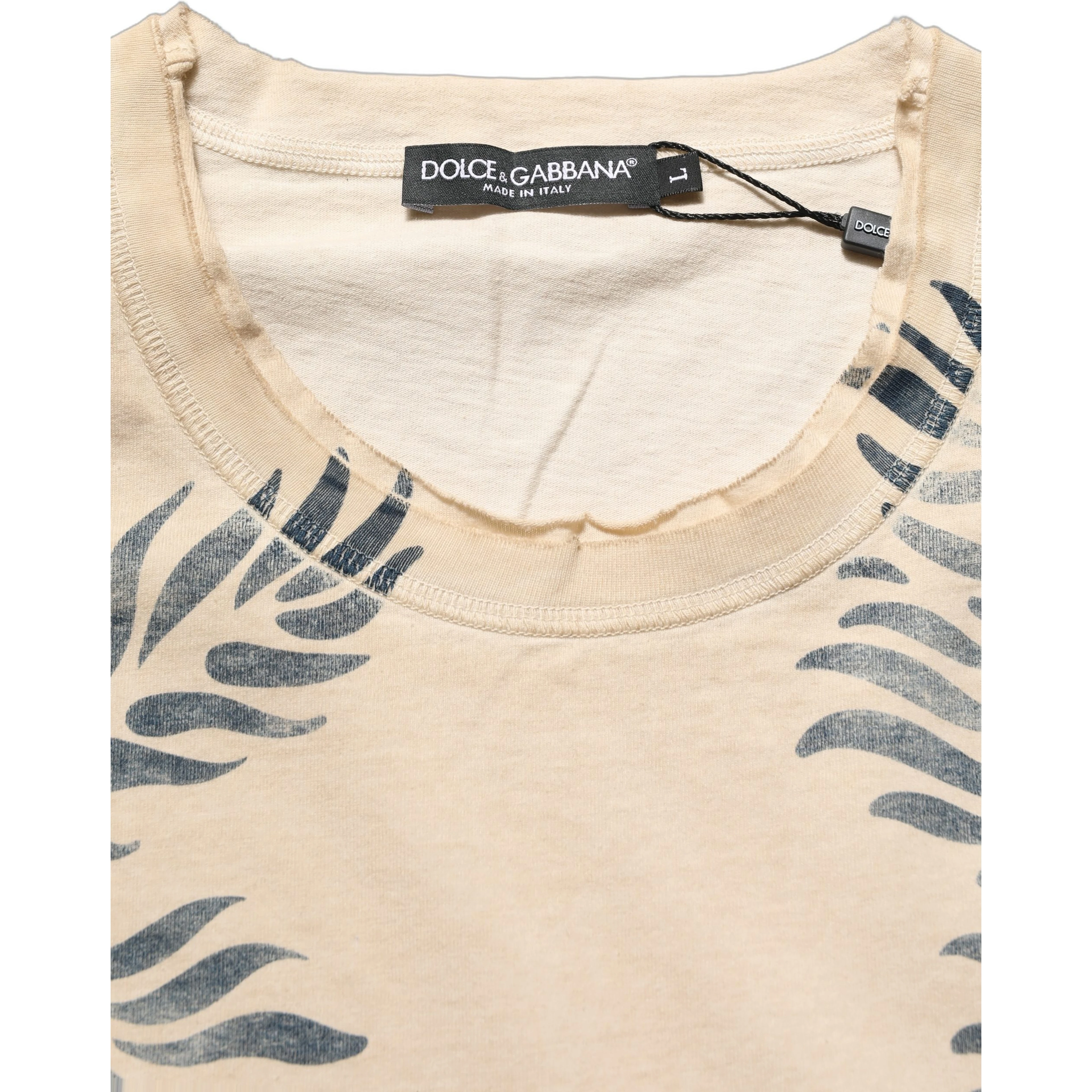 Beige Cotton Graphic Print Crew Neck T-shirt