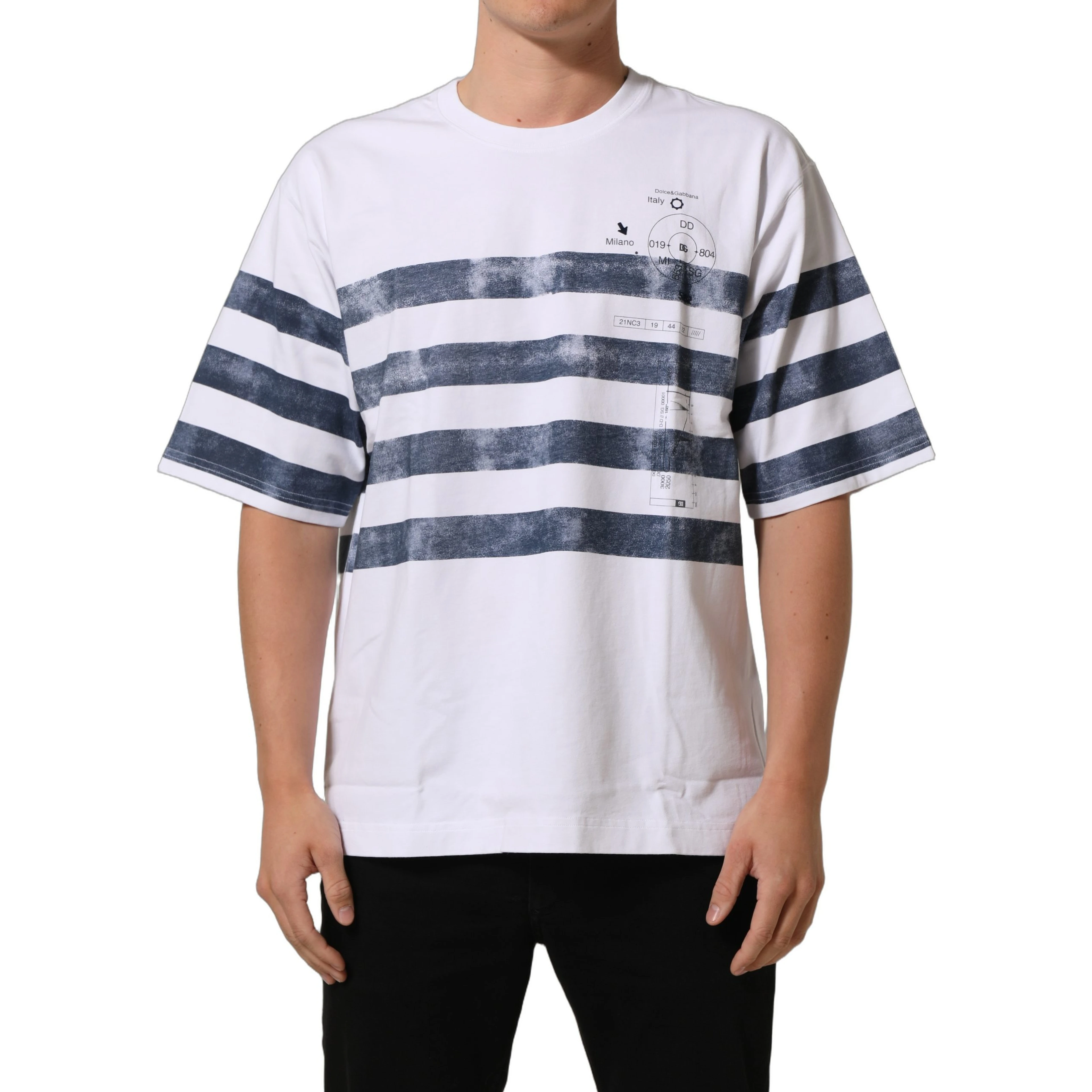 White Blue Stripe Cotton Short Sleeve T-shirt