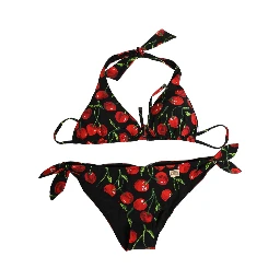 Black Cherry Print Nylon Bikini 2 Piece Swimwear