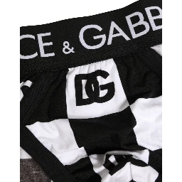 Black White Logo Checkered Midi Brief Underwear