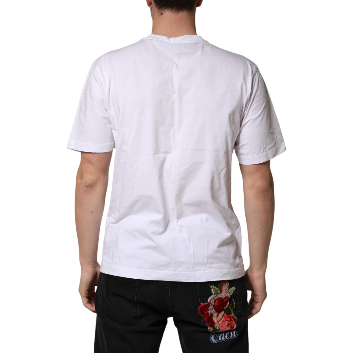 White Cotton Logo Print Crew Neck T-shirt