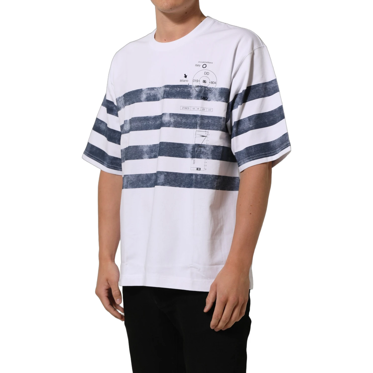 White Blue Stripe Cotton Short Sleeve T-shirt