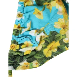 Blue Floral Print Nylon Halter Bikini Top Swimwear