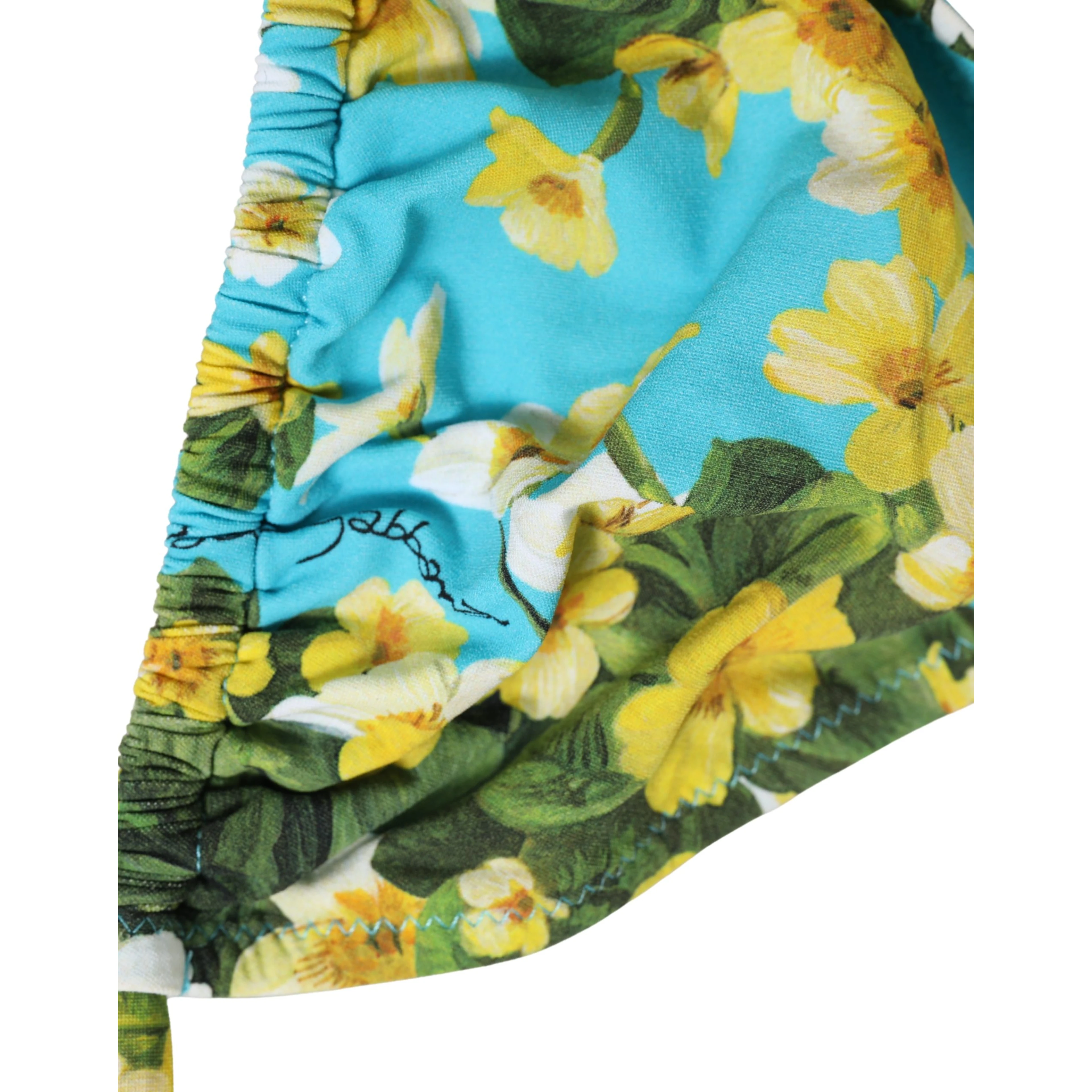 Blue Floral Print Nylon Halter Bikini Top Swimwear