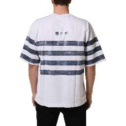 White Blue Stripe Cotton Short Sleeve T-shirt