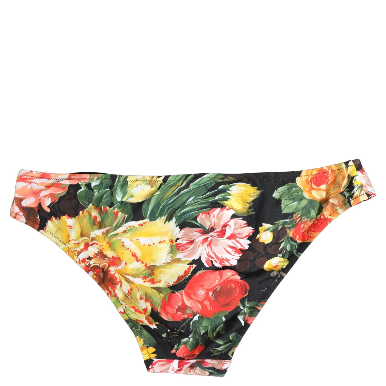 Black Nylon Floral Print Bikini Bottom Swimwear