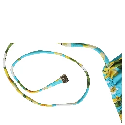Blue Floral Print Nylon Halter Bikini Top Swimwear