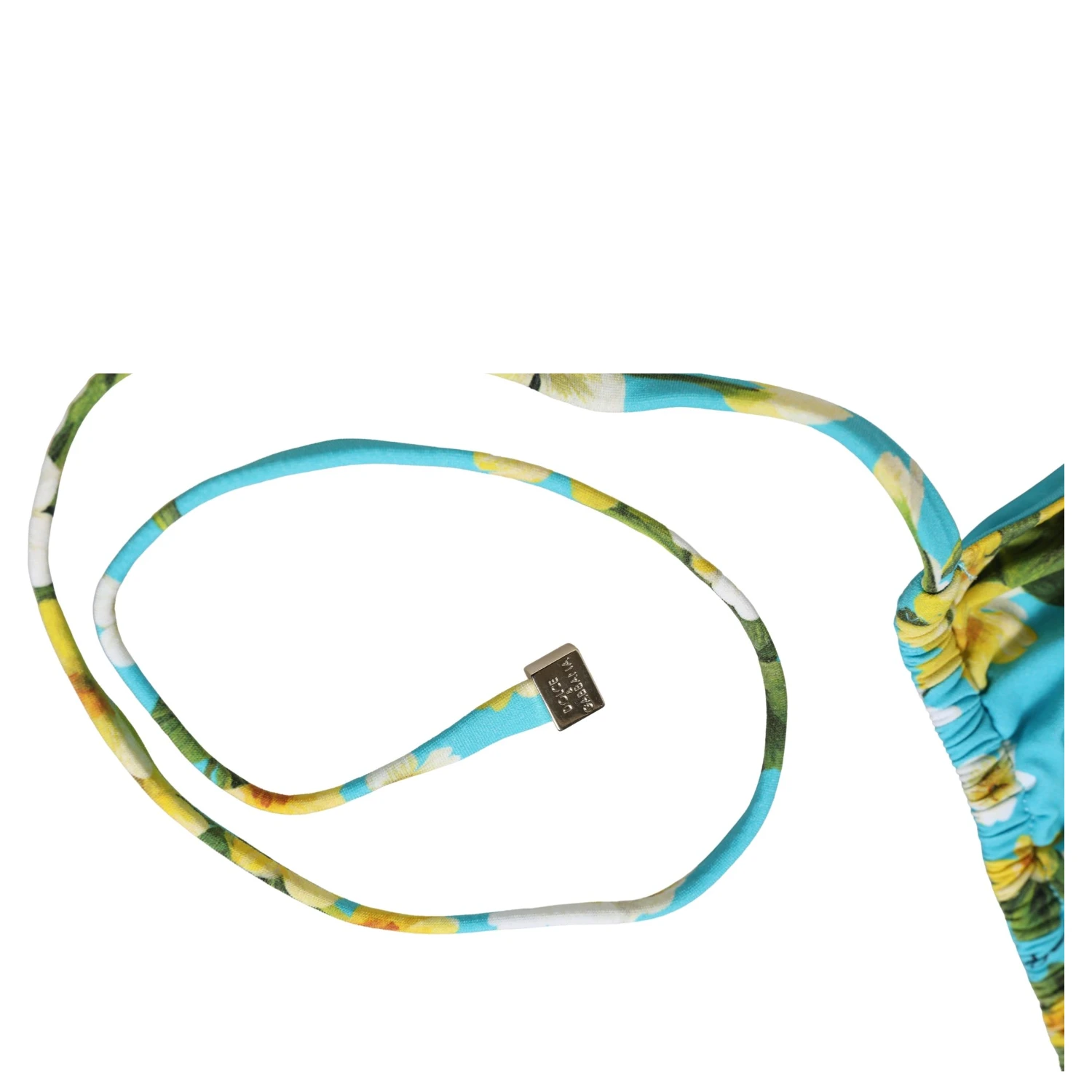Blue Floral Print Nylon Halter Bikini Top Swimwear