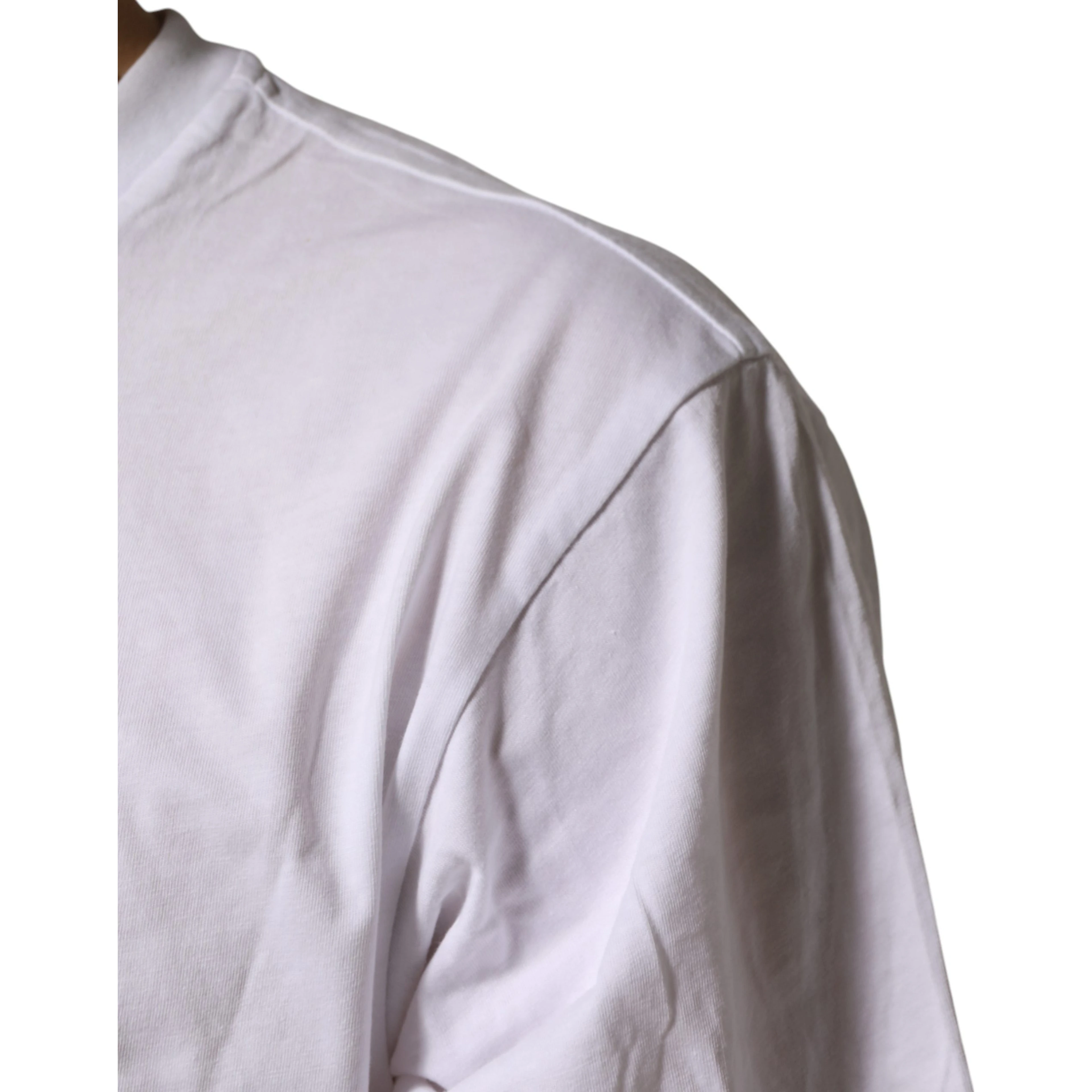 White Cotton Logo Print Crew Neck T-shirt