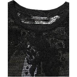Black Cotton Floral Lace Crew Neck T-shirt