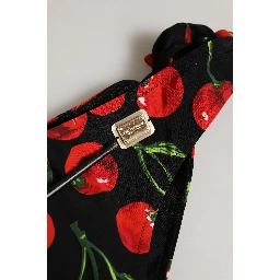 Black Cherry Print Nylon Bikini 2 Piece Swimwear