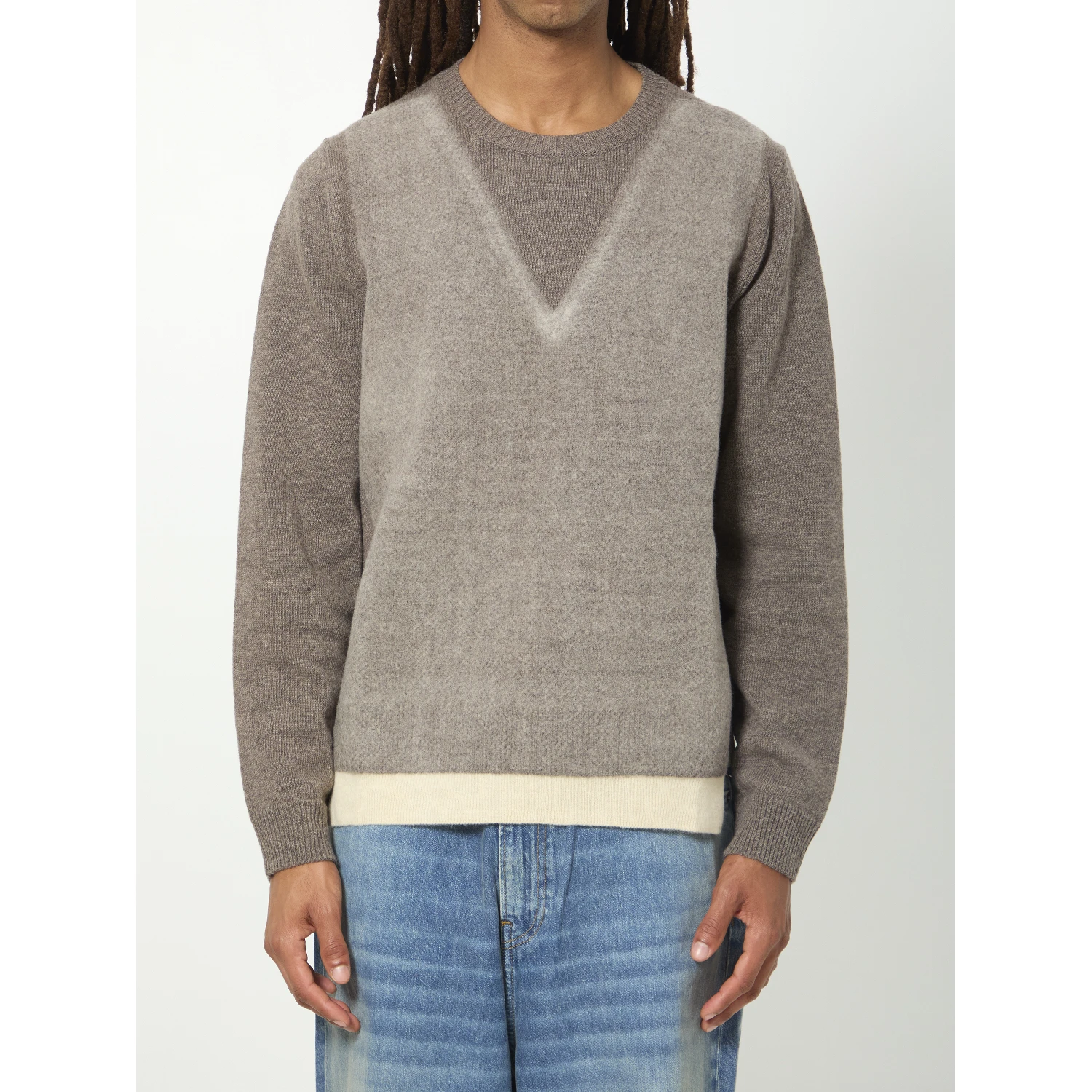 Virgin wool crewneck sweater in fused knit