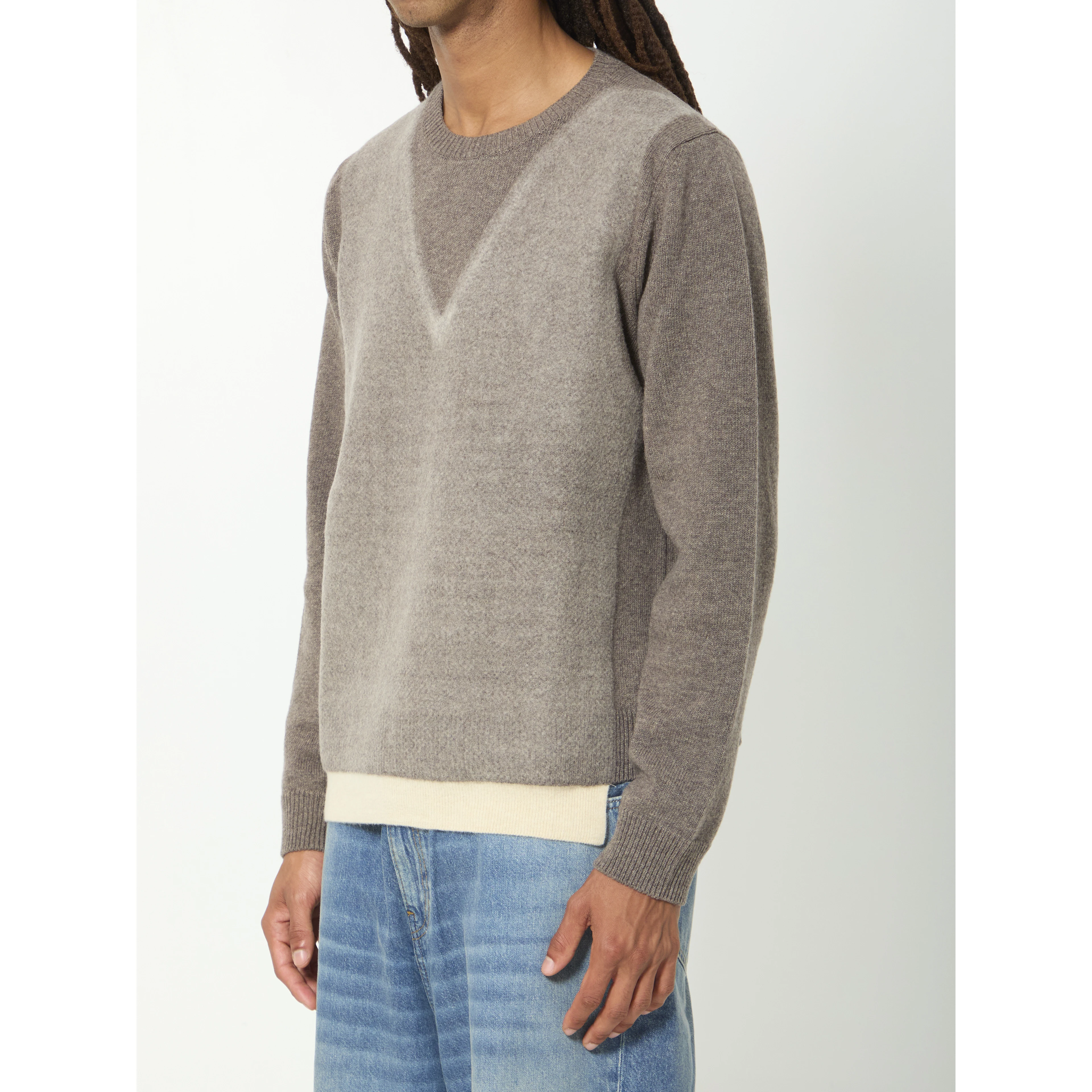 Virgin wool crewneck sweater in fused knit