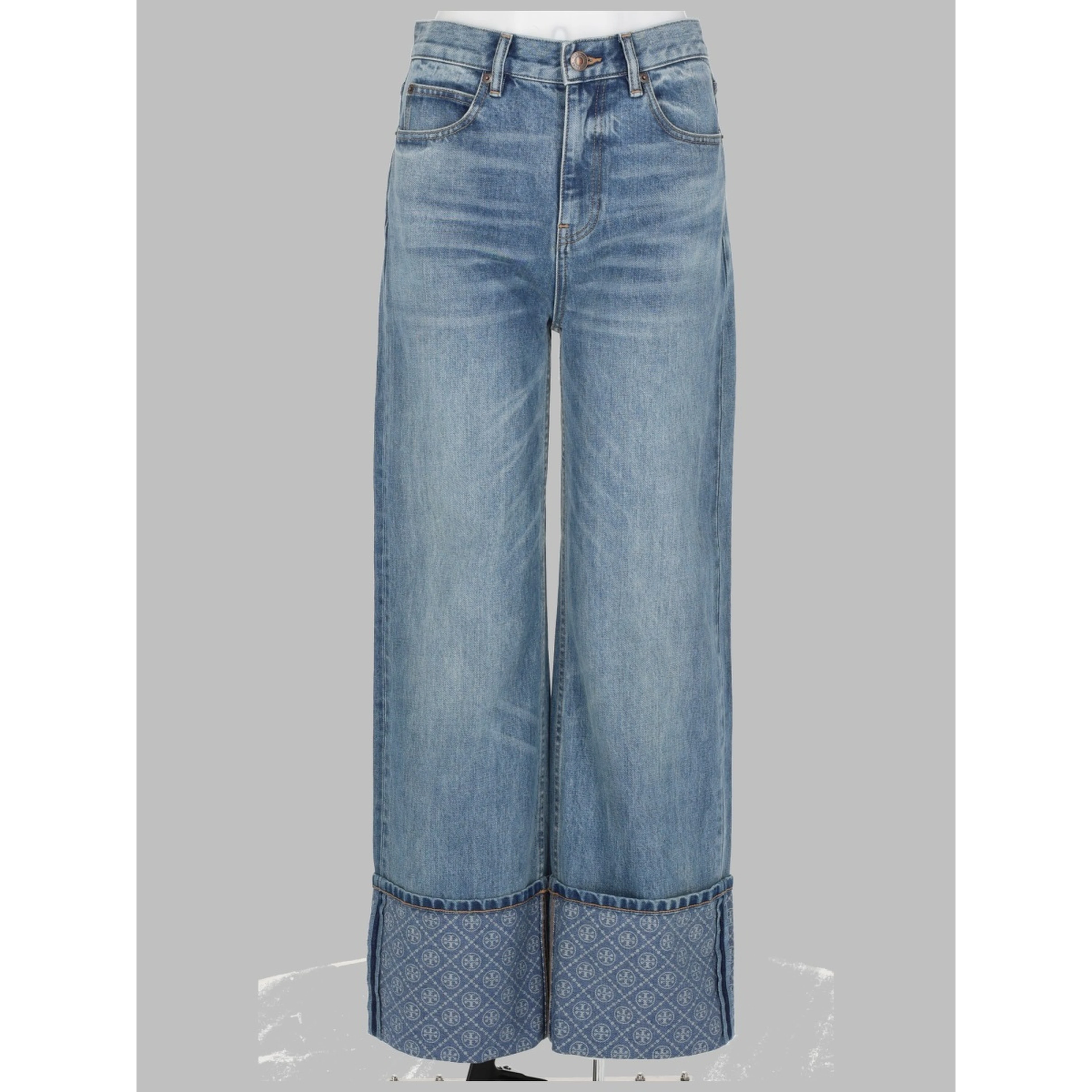 JEANS A GAMBA DRITTA CON RISVOLTO A CONTRASTO