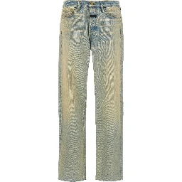 Blue Cotton Straight-Leg Jeans