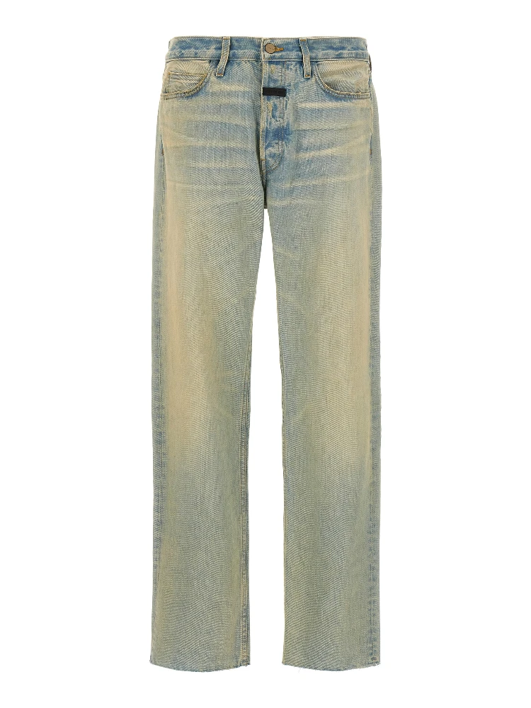 Blue Cotton Straight-Leg Jeans