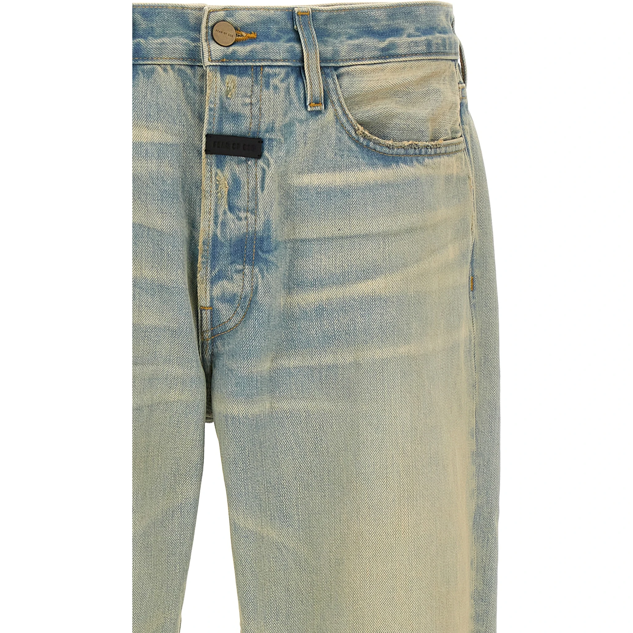 Blue Cotton Straight-Leg Jeans