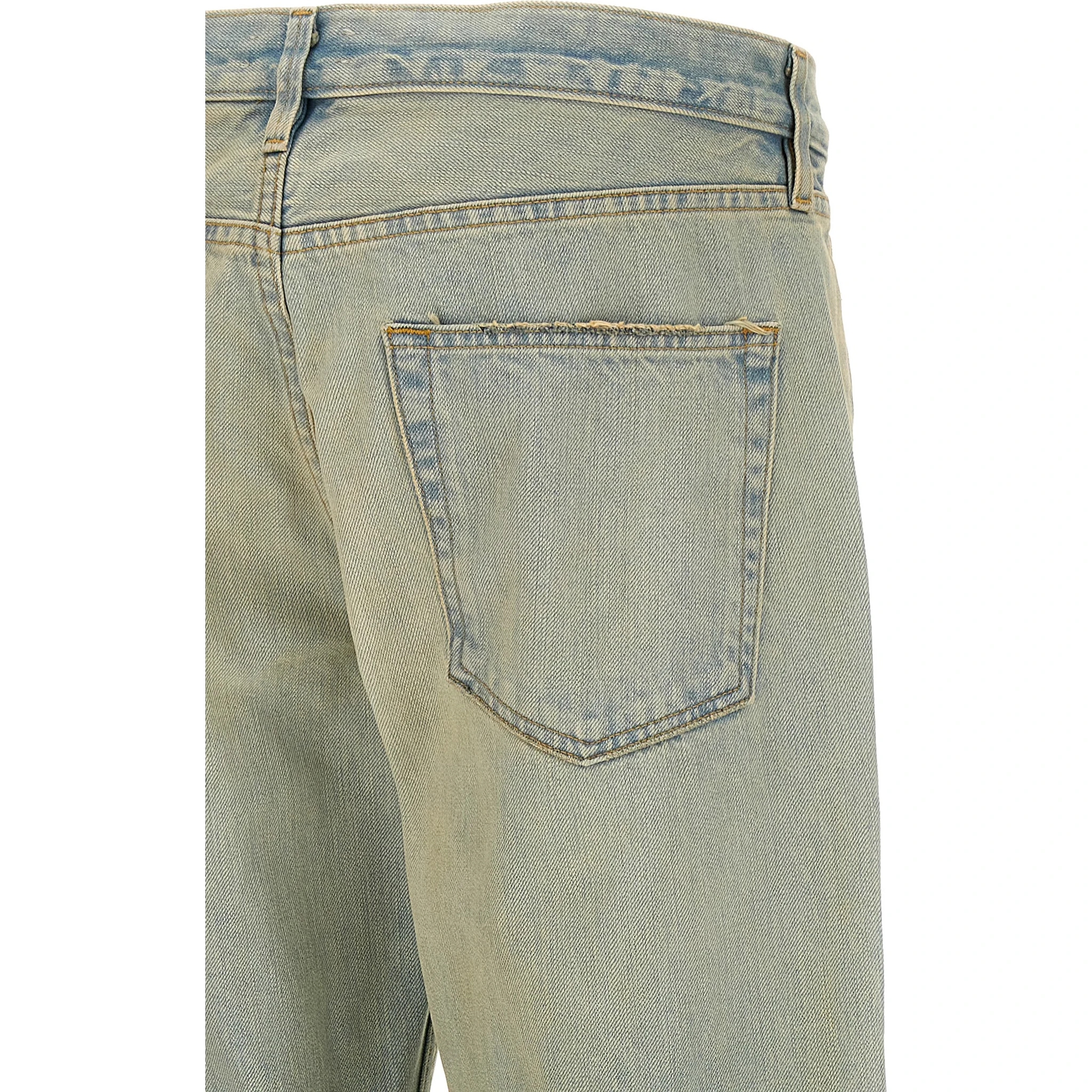 Blue Cotton Straight-Leg Jeans