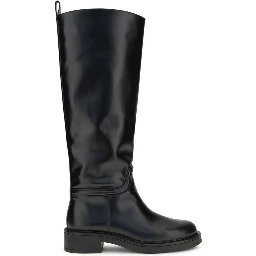 Black Calf Leather Bos Taurus Flat Boots