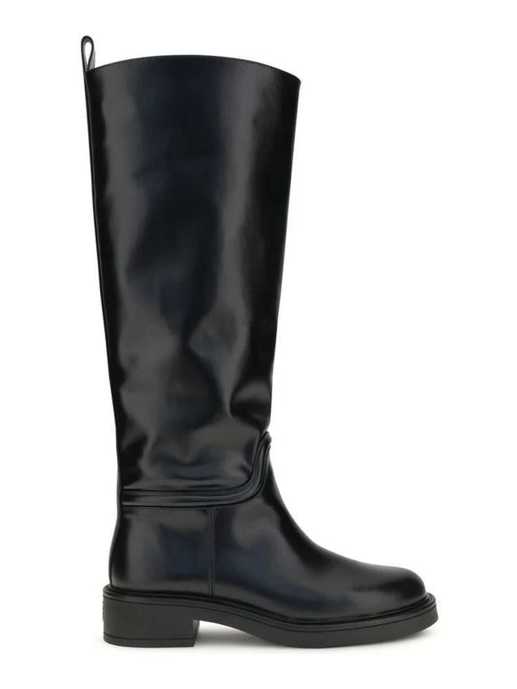 Black Calf Leather Bos Taurus Flat Boots