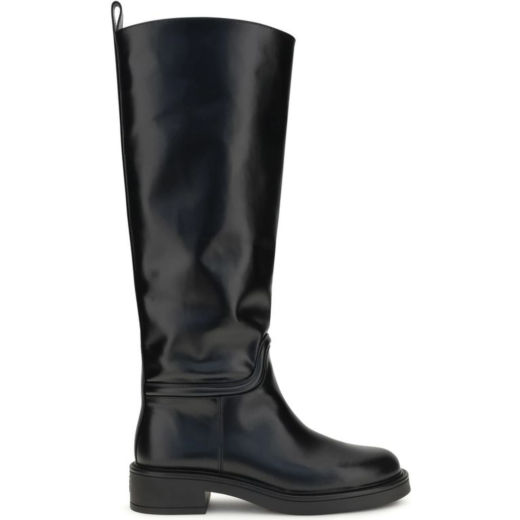Black Calf Leather Bos Taurus Flat Boots