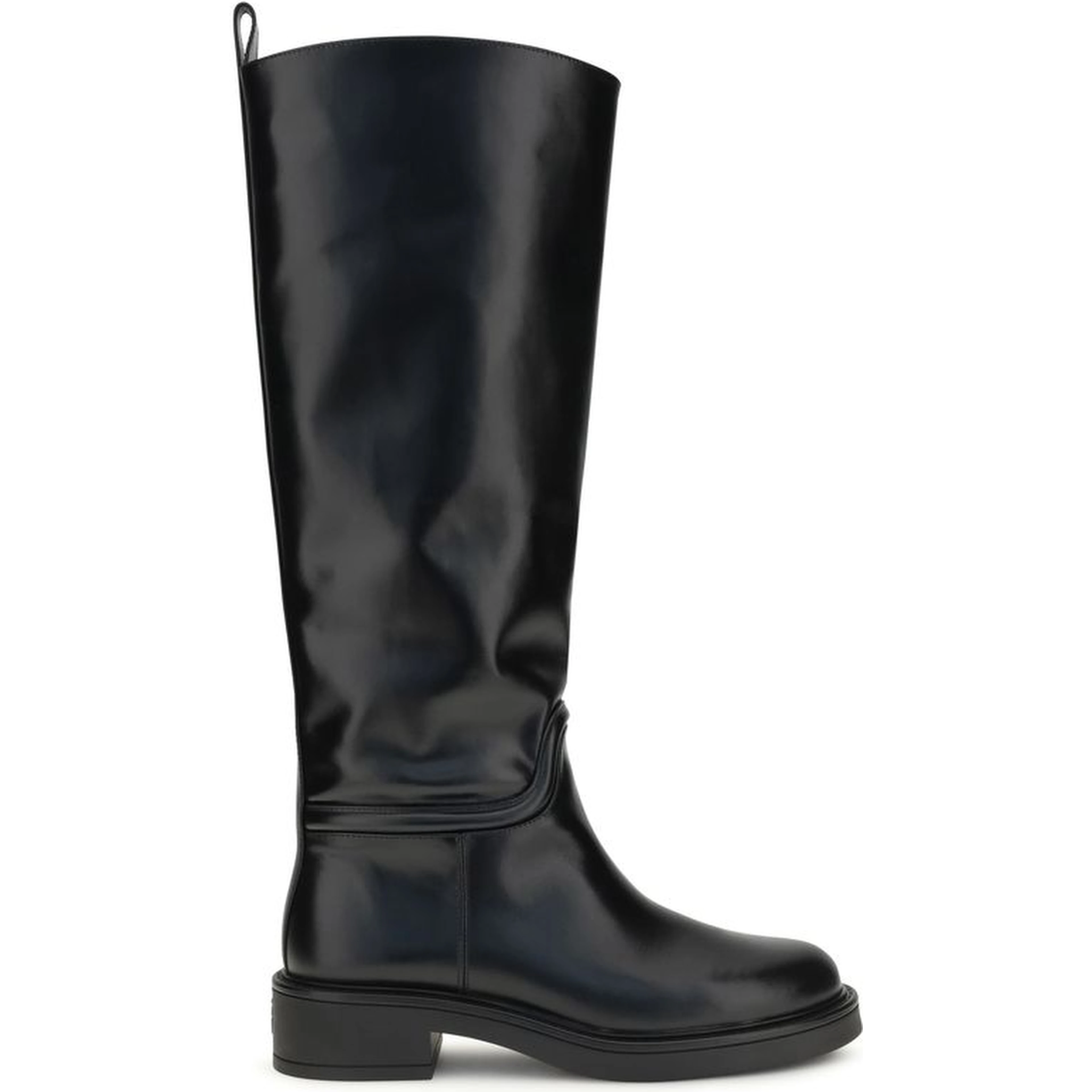 Black Calf Leather Bos Taurus Flat Boots