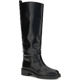 Black Calf Leather Bos Taurus Flat Boots