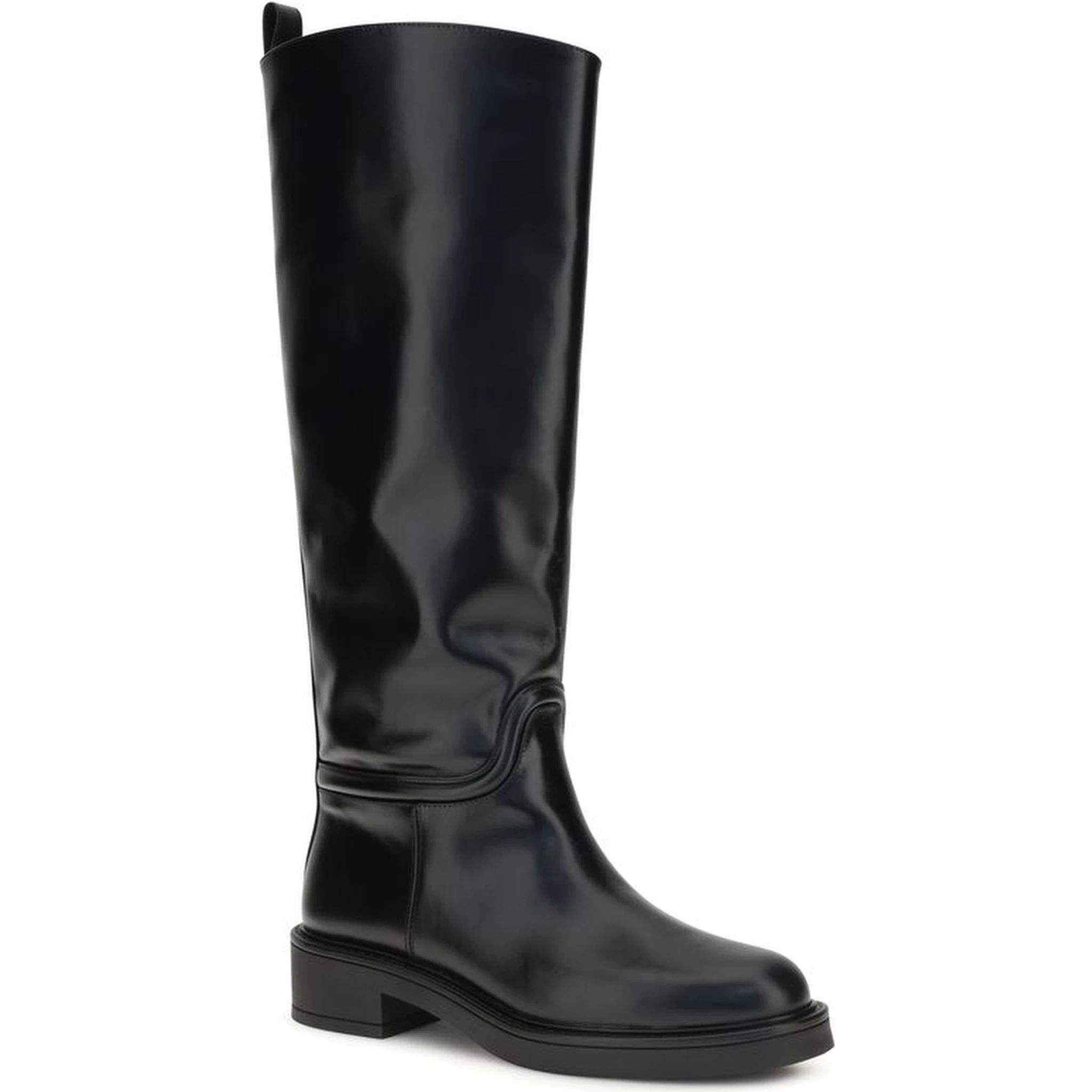 Black Calf Leather Bos Taurus Flat Boots