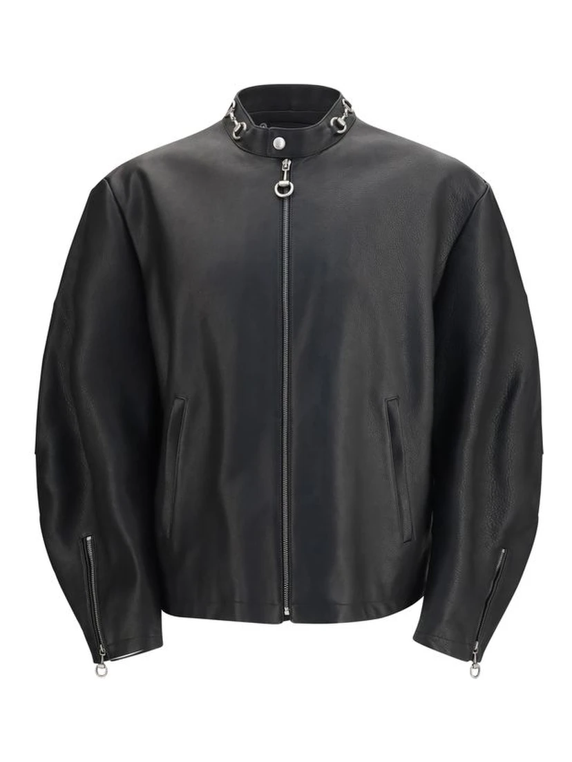 Black Calf Leather Bos Taurus Biker Jacket