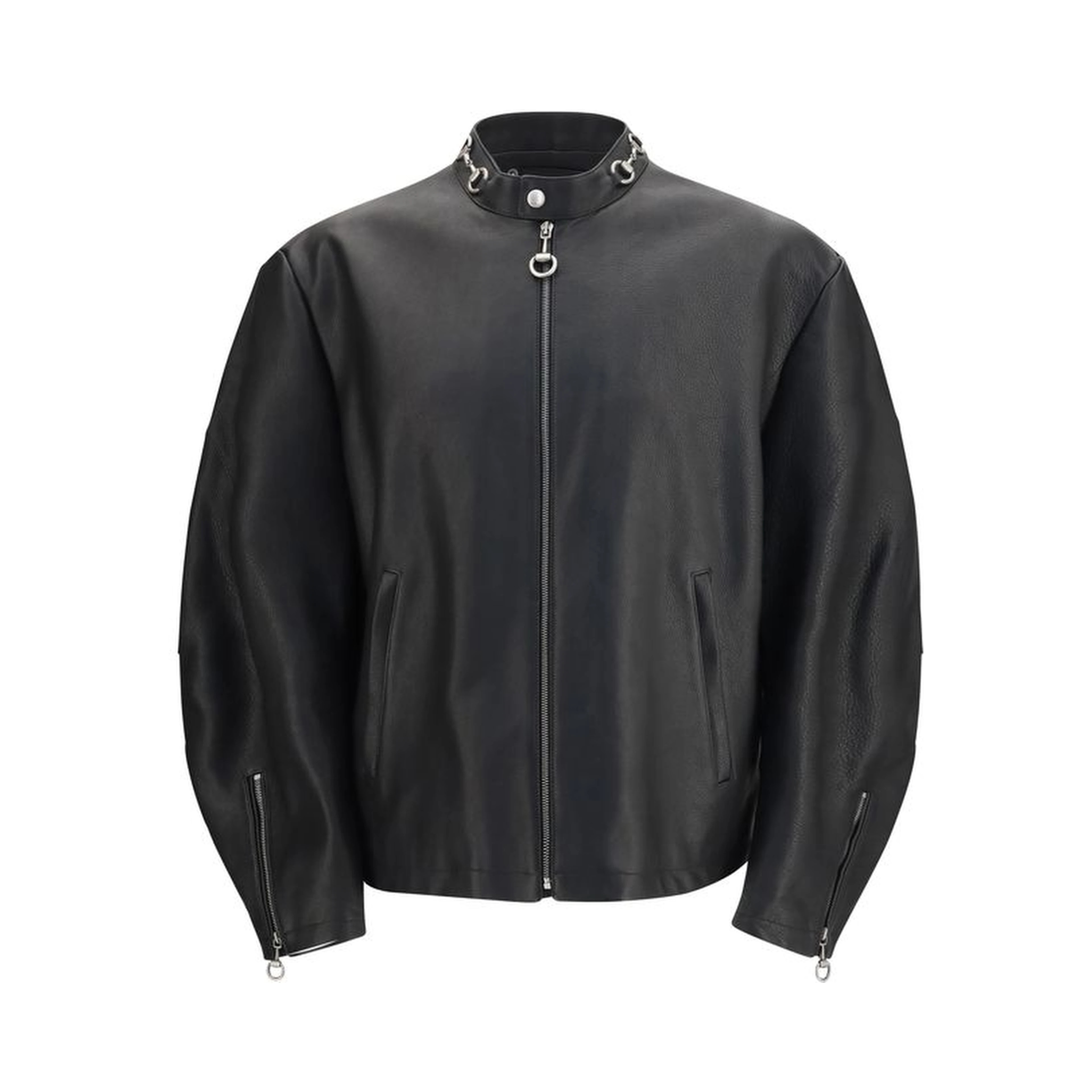 Black Calf Leather Bos Taurus Biker Jacket