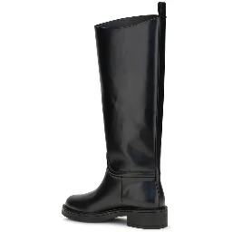Black Calf Leather Bos Taurus Flat Boots
