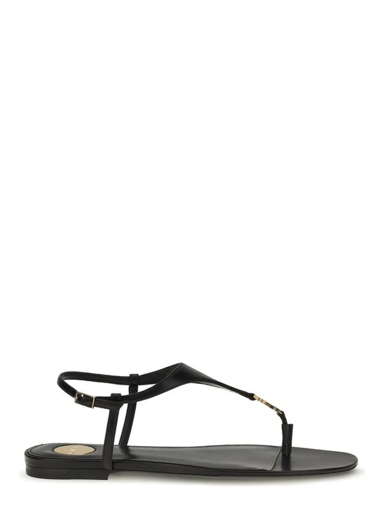 Black Calf Leather Bos Taurus Flat Sandals