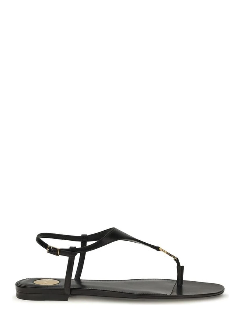 Black Calf Leather Bos Taurus Flat Sandals