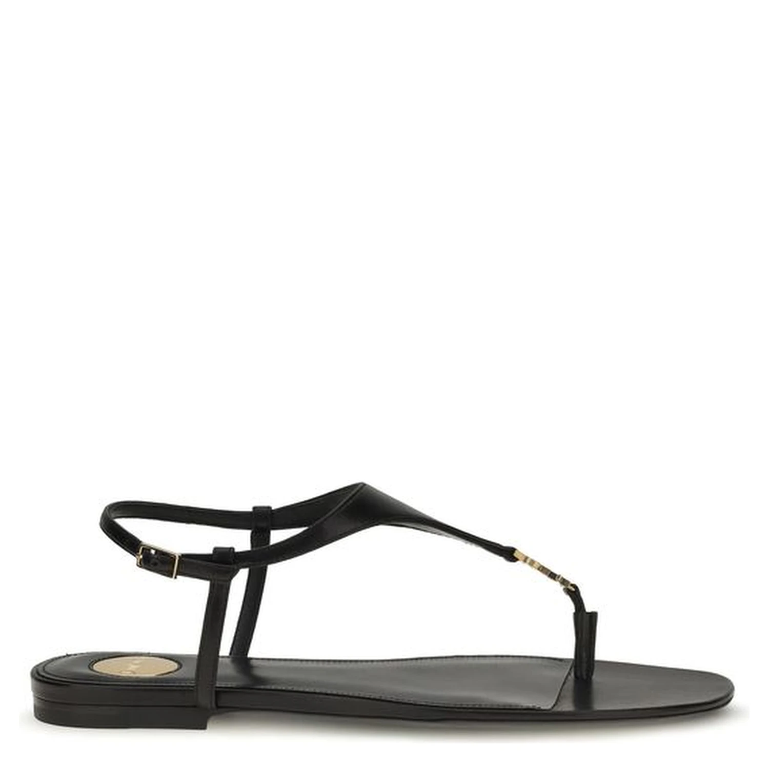 Black Calf Leather Bos Taurus Flat Sandals