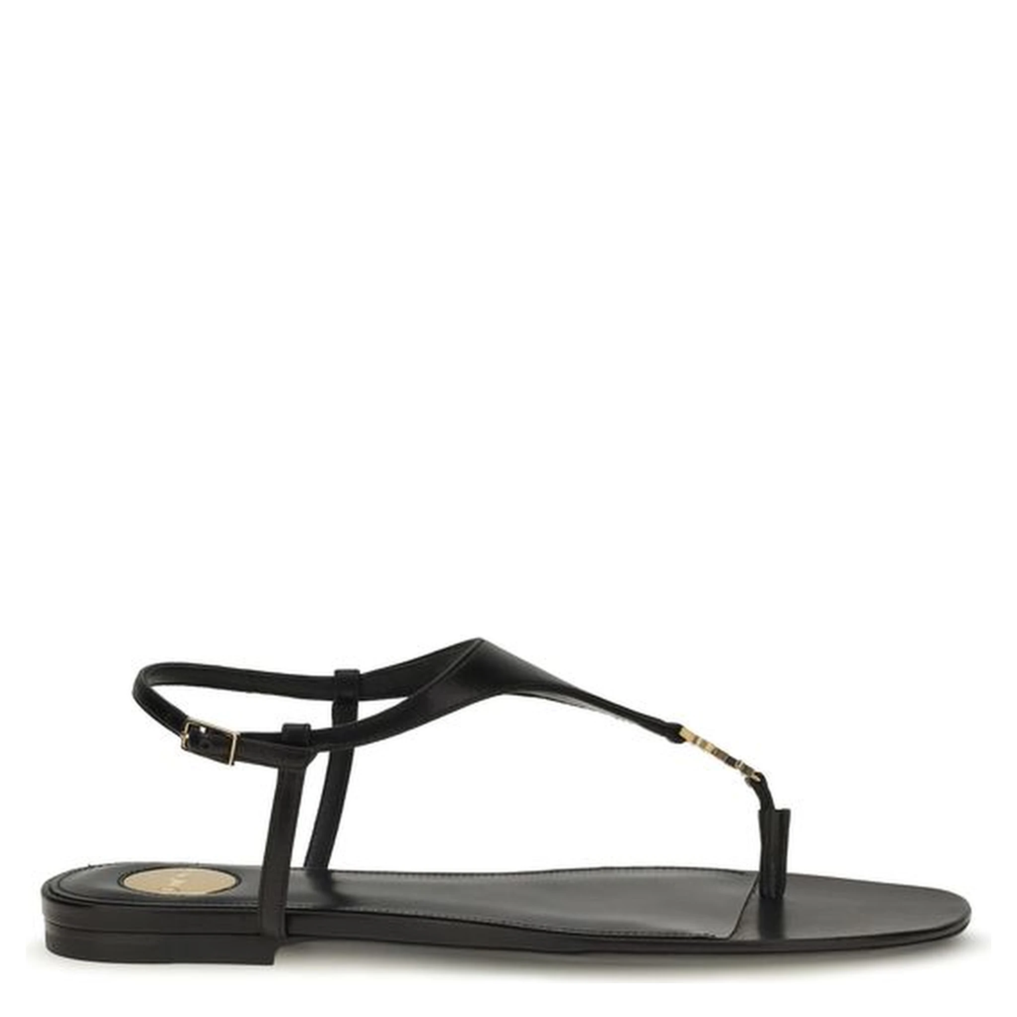 Black Calf Leather Bos Taurus Flat Sandals