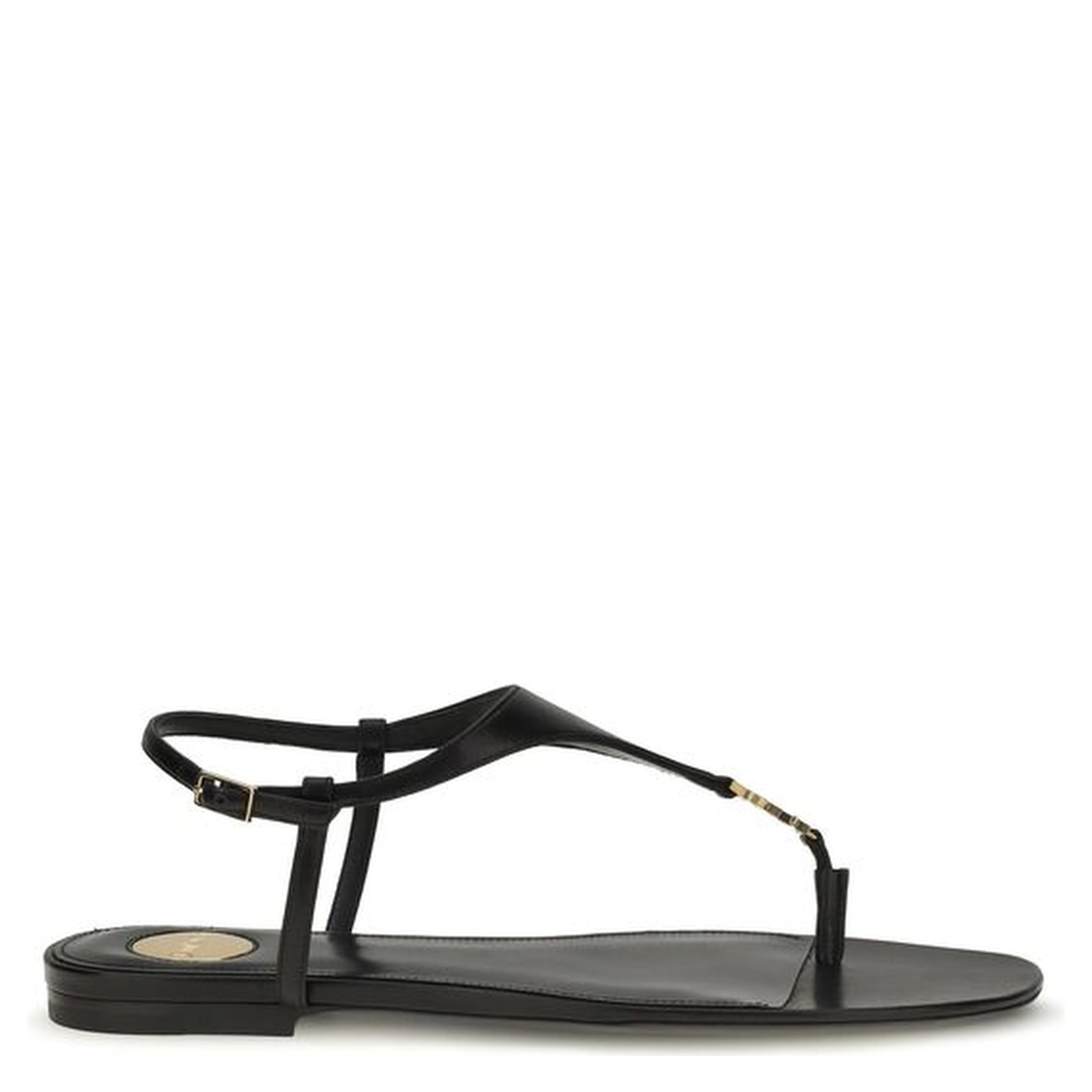 Black Calf Leather Bos Taurus Flat Sandals