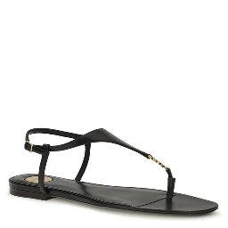 Black Calf Leather Bos Taurus Flat Sandals