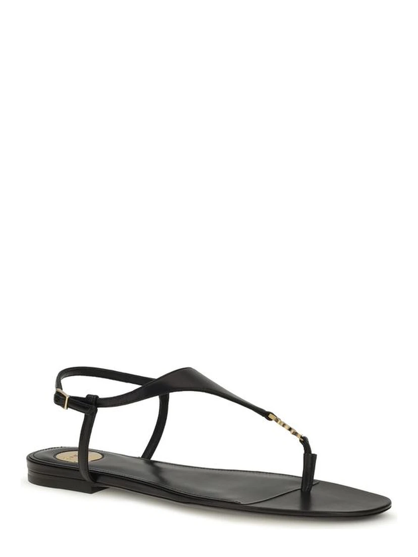 Black Calf Leather Bos Taurus Flat Sandals