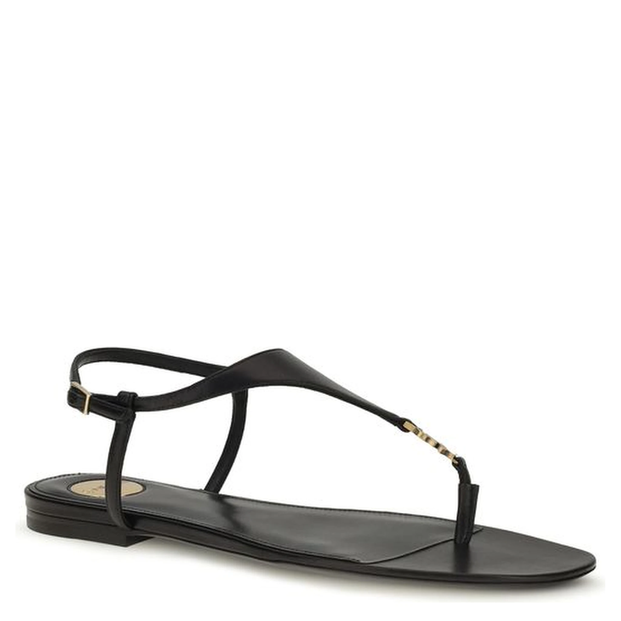 Black Calf Leather Bos Taurus Flat Sandals