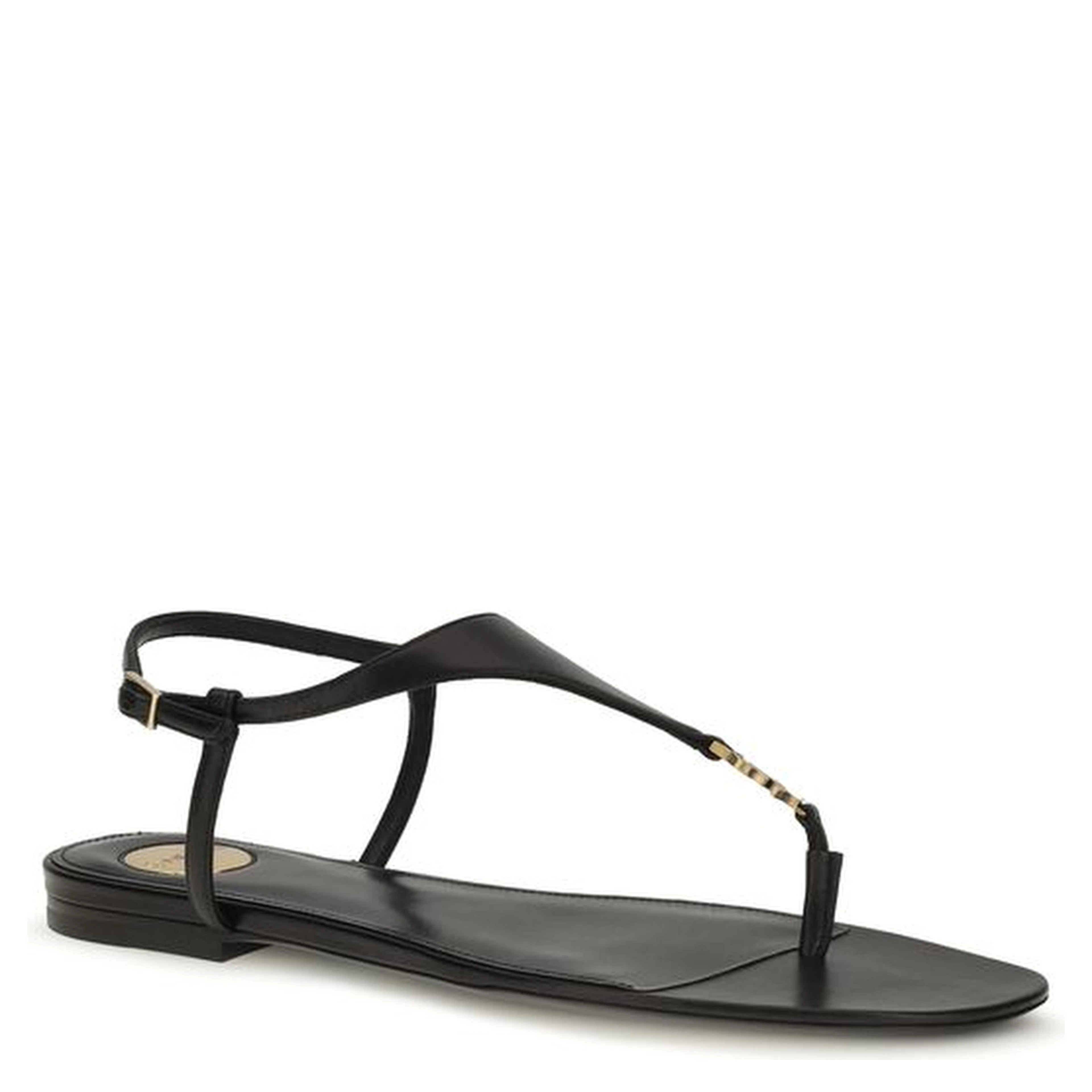 Black Calf Leather Bos Taurus Flat Sandals