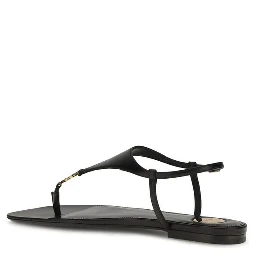 Black Calf Leather Bos Taurus Flat Sandals