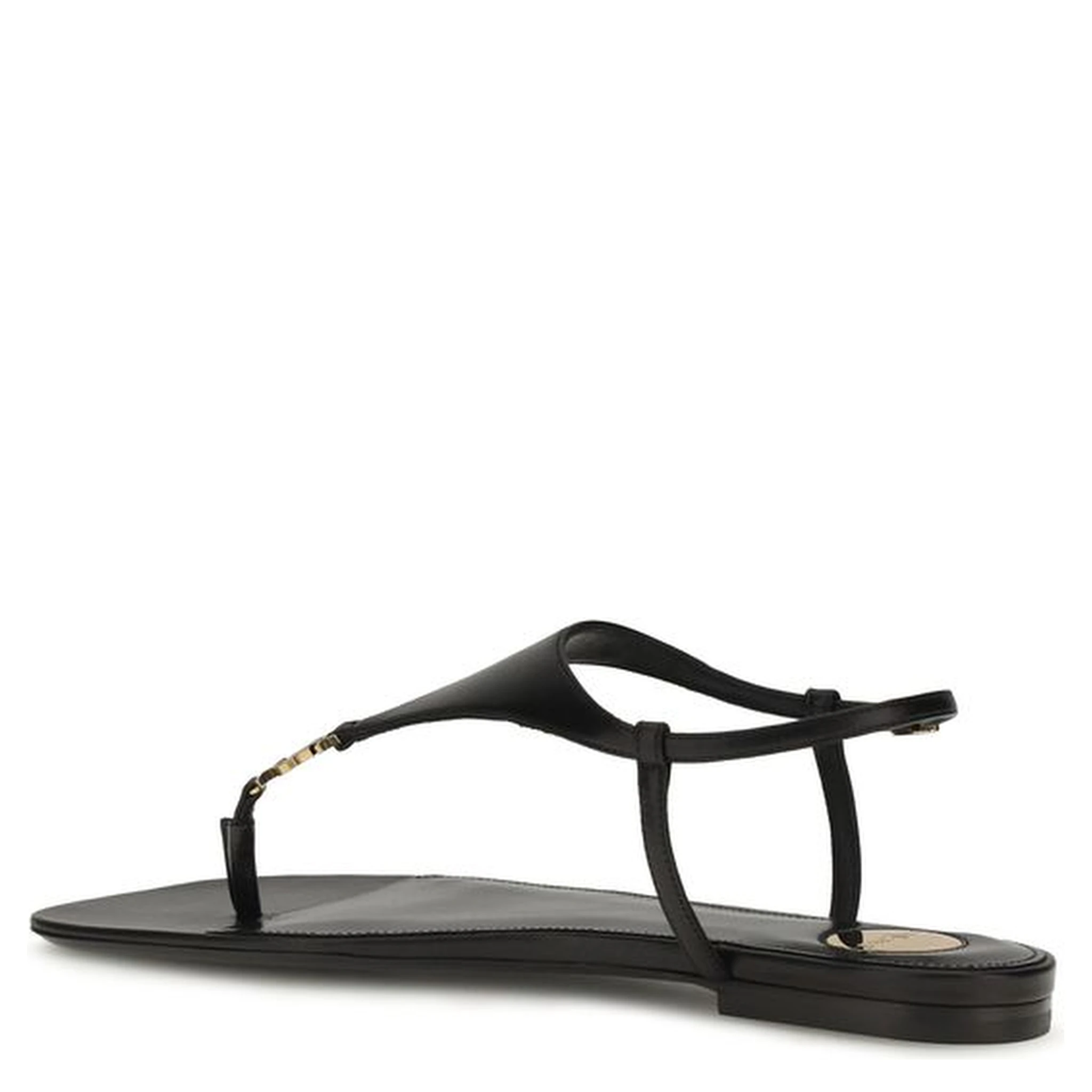 Black Calf Leather Bos Taurus Flat Sandals