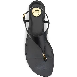 Black Calf Leather Bos Taurus Flat Sandals