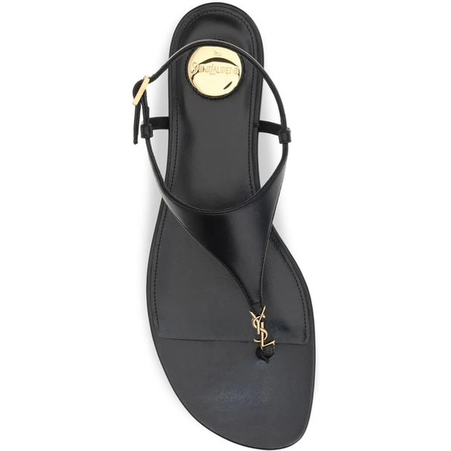 Black Calf Leather Bos Taurus Flat Sandals